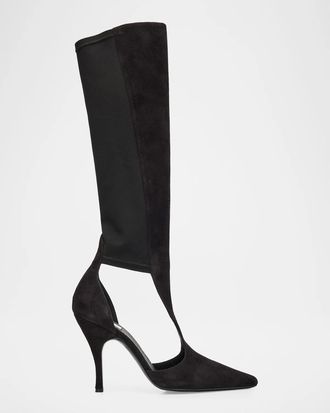 Alaia 100mm Court Cutout Suede Knee-High Boots