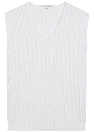 Vince V-neck Fine-knit Cotton-blend Vest - White - XL (UK16 / XL)