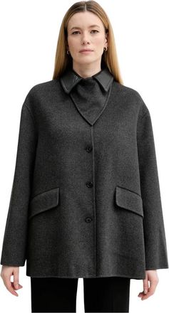 Nanushka Woolen Jas met Contrasterende Kraag - Dames - Zomerjassen - Grijs - L - Wol - Jassen
