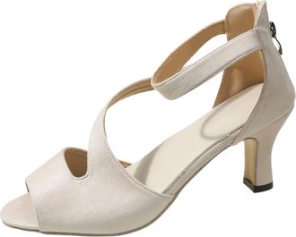 Generic 2026 Women Slippers Fashionable And Sexy Fish Mouth High Heeled Sandals For Large Size Bag Heels Hollow Back Zipper Fashion Roman Womens Shoes (Beige,