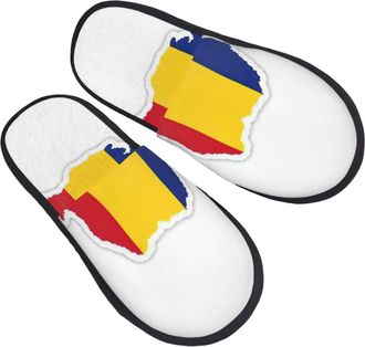 Generic Romania Flag Map Unisex Sliders Non-Slip House Slippers Warm Slippers For Winter Bedroom Outdoor L