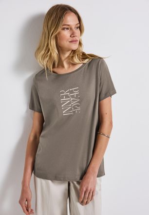 Street One Shirttop STREET ONE, Damen, Gr. 34, beige (schwarz tumbled beige), Obermaterial: 50% Baumwolle, 50% Modal, bedruckt, regular fit taillenbedeckt, Rundh