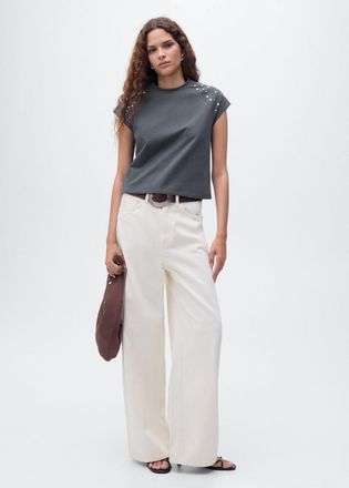 Mango Maglietta cotone borchie grigio antracite - Donna - XS - MANGO