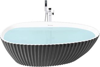 Beliani Ba&ntilde;era Ovalada Independiente Moderna 170 X 78 Cm De Acr&iacute;lico Acabado Acanalado Ba&ntilde;o Negro Brillante