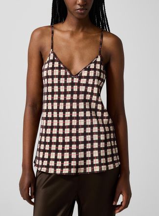 Silk Laundry Womens Pure silk brown gingham Cami Top