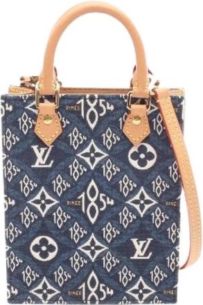 Louis Vuitton Pre-owned Petit Sac Plat Monogram Jacquard Handtas - Dames - Vintage Mini Tas - Blauw - ONE Size - Leer - Vintage