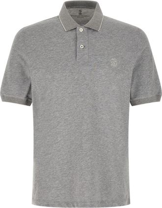 Brunello Cucinelli Grey Embroidered Logo Polo