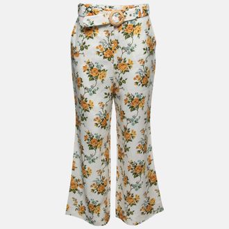 Zimmermann White Floral Printed Linen Belted Straight Pants