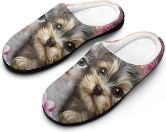 Generic Rose Flower Sweet Love Puppy Kitten Mens Slippers Comfortable And Non-slip Cotton Slipper Shoe for House
