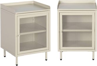 Sweeek Set of 2 industrial cream metal bedside tables with 1 mesh door, 40 x 37 x 58,5 cm - Ohio