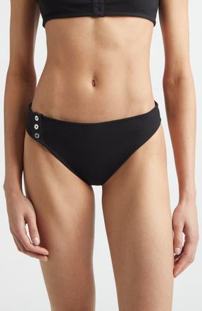Toteme Side Button Ribbed Bikini Bottoms in Black at Nordstrom, Size X-Small