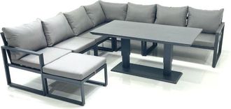 Fimous Fimous 8 Seater Outdoor Aluminum Garden Furniture Set Corner Sofa Big Footstool Adjustable Rising Lifting Dining Table Sets Dark Grey