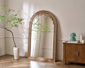 Castlery Tan France Rayan Floor Mirror, 47.2W x 78.7H by Castlery, Brown, Solid Rubberwood