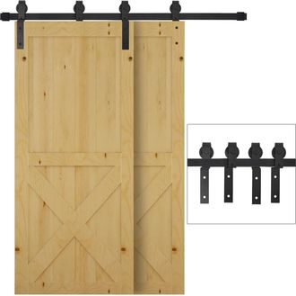 OEM Herraje Para Puerta Corredera 200 Cm Kit De Acero Al Carbono Accesorios Con 2 Puertas Deslizantes De Madera Negro