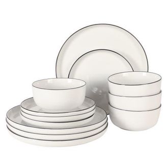 Gibson Home Oslo 12 Piece Porcelain Dinnerware Set in White With Black Rim at Nordstrom