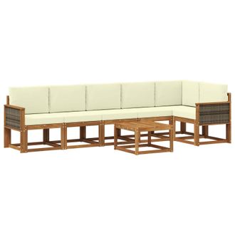 vidaXL Conjunto De Sof&aacute;s De Exterior 7 Pcs Natural Y Crema Poli&eacute;ster Vidaxl