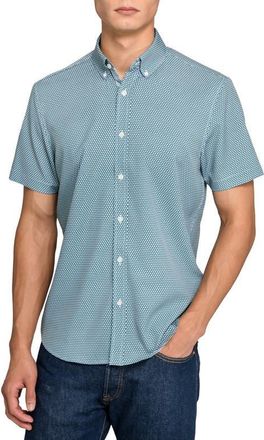 ConStruct Hexagon Geo Woven Short Sleeve Basic in White/green at Nordstrom, Size X-Large