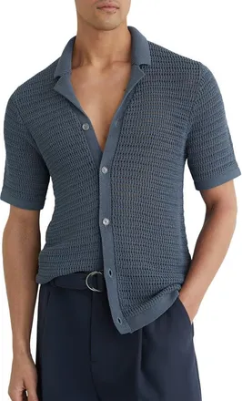 Reiss Buzzard Short sleeve Cardigan in Airforce Blue at Nordstrom, Size Xx-Large