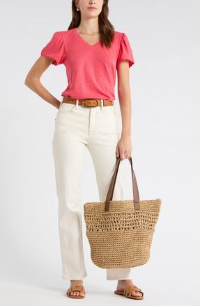 Caslon Scallop Trim T-Shirt in Red Geranium at Nordstrom Rack, Size X-Small