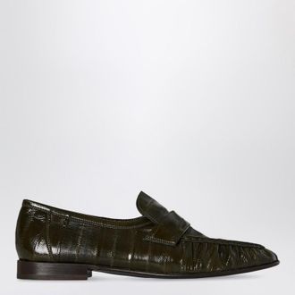 The Row Olive green eel leather loafers