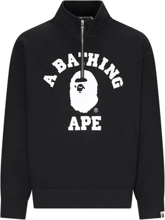 A Bathing Ape College Half Zip Relaxed Fit Crewneck Sweatshirt - Heren - Vesten met rits - Zwart - 2XL - Katoen - Hoodies & sweatvesten