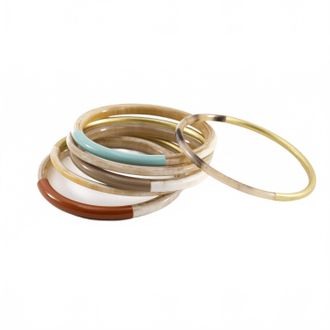 Sunshine Tienda Womens Autumn Metallic Bangle Set In Terracotta, Robins Egg Blue, Dark Beige, Gold