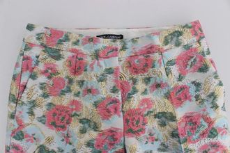 Dolce & Gabbana White Pink Floral Brocade Womens Pants
