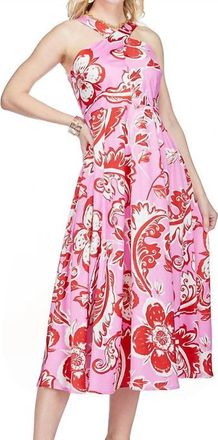 Jade Yoga Criss Cross A-Line Midi Dress In Pink Floral