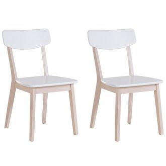 Beliani Conjunto De 2 Sillas De Comedor Blancas Con Patas De Madera Clara Estilo Retro Moderno Santos
