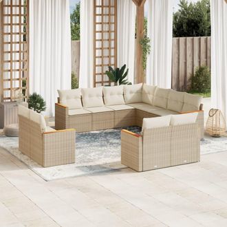 vidaXL Set De Sof&aacute;s De Jard&iacute;n 11pzas Con Cojines Rat&aacute;n Sint&eacute;tico Beige Vidaxl