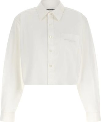 Alexander Wang Geborduurd Logo Cropped Shirt - Dames - Overhemden - Wit - S - Katoen - Overhemden