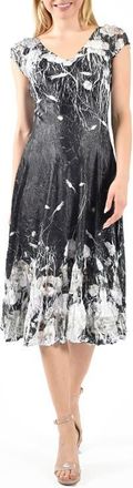 Komarov Dark Orchid Charmuese Cap Sleeve Dress in Black Opium at Nordstrom, Size X-Large
