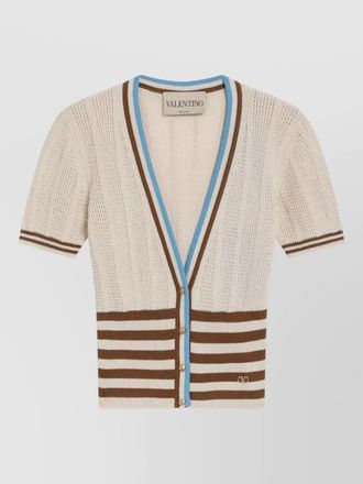 Valentino Garavani openwork striped cotton cardigan