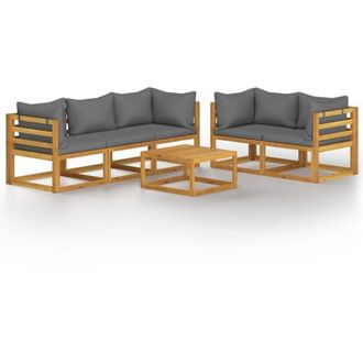 vidaXL 6 Pcs Garden Lounge Set Con Acacia Cojines Masivos