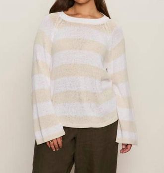 Sanctuary Textured Raglan Crew Sweater In White Light Oat Stripe