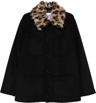 Msgm Giacca con collo in pelliccia sintetica - Nero