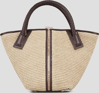 Alexander Smith Lauren Small handbag with shoulder strap in beige raffia and woven brown handle