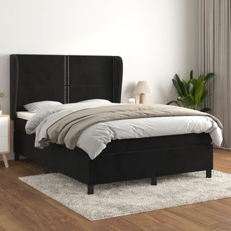 vidaXL Cama Box Spring Con Colch&oacute;n Terciopelo Negro 140x200 Cm Vidaxl