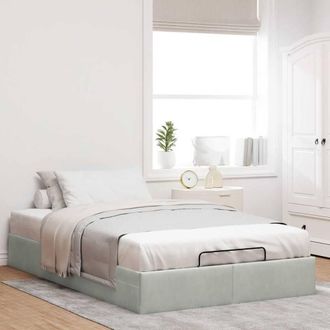 Berkfield Home Ottoman Bed Frame No Mattress Light Grey Double Velvet