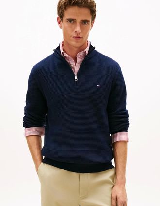 Tommy Hilfiger Mens Tommy Hilfiger Seasonal Structure 1/4 Zip Mens Mock Neck Sweatshirt - Desert Sky - Blue/Black - Size: 42