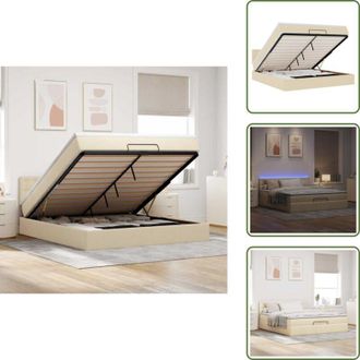 vidaXL The Living Store Pouf Letto con Materasso e LED Crema 180x200cm in Tessuto - Materasso a molle insacchettate