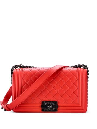 Chanel Borsa a spalla Boy Old media in pelle di vitello trapuntata con battente - Rosso
