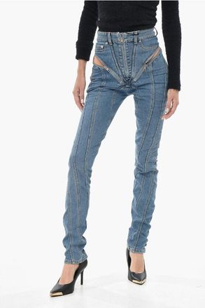 MUGLER High Waist Skinny Jeans With Zip Detail size 40