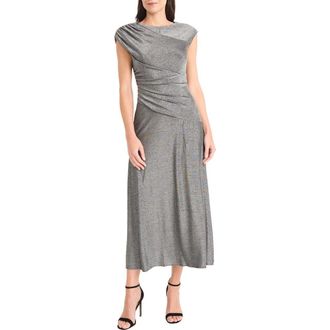 Maggy London Cap Sleeve Metallic Midi Dress in Silver at Nordstrom Rack, Size 2