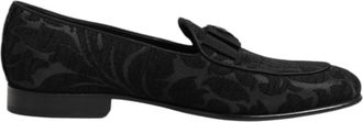 Dolce & Gabbana Black Brocade Crown Loafers Dress Mens Shoes