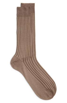 Canali Ribbed Cotton Dress Socks in Light Brown at Nordstrom, Size Medium