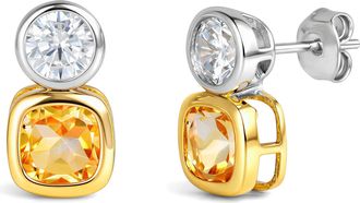 MAX + STONE 925 Sterling Silver Cushion Cut Drop Dangle Gemstone Earrings with Push Backs