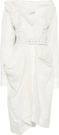 Vivienne Westwood Kleedjes, Dames, Wit, L, Leer, Overhemdjurk met Ruches en Afneembare Riem