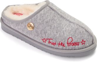 Dearfoams Daniella Karagachs Fireside by Dearfoams Womens Embroidered Knit Shearling Clog Slippers