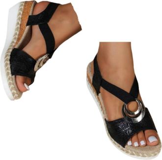 Generic Ladies Sandals Wedge Sandals for Women Espadrilles Orthopedic Platform Wedge Summer Shoes with Arch Support for Women Open Toe Ankle Strap Wide Fit Be